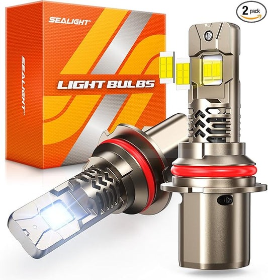 SEALIGHT 9004/HB1 LED Bulbs Light, 50000LM 10X Super Brighter than Stock Bulb, 1:1 Original Size, 6500K Cool White, 70000Hrs Long Service Life with Cooling Fan, Plug and Play, Pack of 2