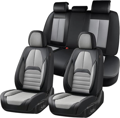 Coverado Car Seat Covers Full Set, Seat Covers for Cars, Automotive Seat Covers, Waterproof Nappa Leather Front Seats and Back Car Seat Protector, Universal Fit for Most Cars SUV Trucks,Black&Gray