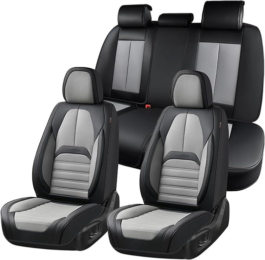 Coverado Car Seat Covers Full Set, Seat Covers for Cars, Automotive Seat Covers, Waterproof Nappa Leather Front Seats and Back Car Seat Protector, Universal Fit for Most Cars SUV Trucks,Black&Gray