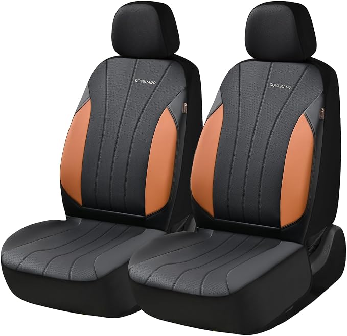 Coverado Car Seat Covers， 2 Front Seats Waterproof Nappa Leather Automotive Seat Protectors, Front Luxury Mesh Seat Covers, All-Weather Universal Fit for Most Cars SUVs, Trucks, Blue&Black