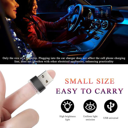 Yourkar 4 PCS USB LED Car Interior Atmosphere Lamp, Plug-in USB Interface Trunk Ambient Lighting Kit, Night Led Decoration Mini USB Light, Universal Interior Car Accessories (White+Blue)