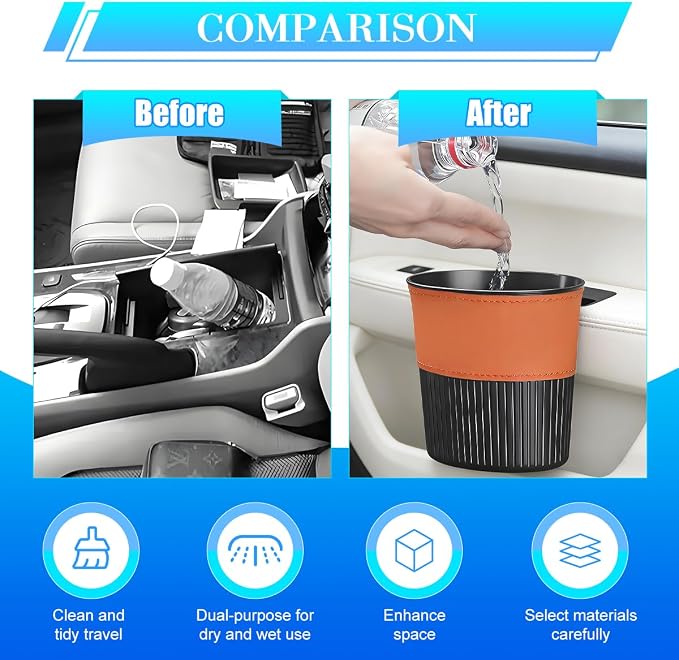 Zpana Car Trash Can, Portable Mini Vehicle Cup Holder Hanging Garbage Container, Multifunctional Automotive Side Door Trash Organizer Can Accessories, Universal for SUV, Sedan, Truck (Orange)