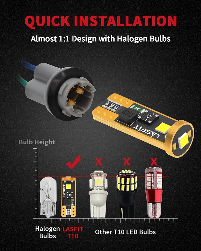 LASFIT 194 168 T10 2825 W5W LED Bulb Canbus Error Free, Non-Polarity 400LM Extremely Bright for Side Marker Map Doors, 12-24V, Amber Yellow, Pack of 2