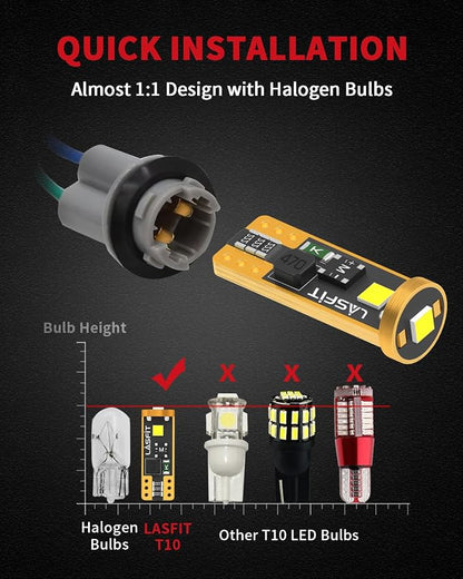 LASFIT 194 168 T10 2825 W5W LED Bulb Canbus Error Free, Non-Polarity 400LM Extremely Bright for Side Marker Map Doors, 12-24V, Amber Yellow, Pack of 2