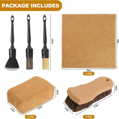 10PCS Car Cleaning Kit, Car Detailing Kit Interior Cleaner, Long Bristle Horse Hair Leather Cleaning Brush, Car Detailing Brushes, Microfiber Cloth & Applicator, Car Cleaning Supplies for Interior