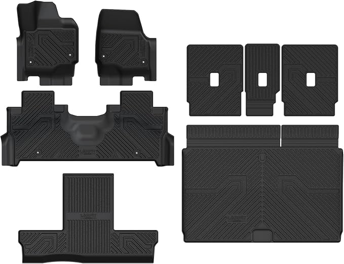 LASFIT Floor Mat&Cargo with Backrest Mat for 7 Seats 2025 2026 2027 Ford Expedition Max(Not for Standard),TPE All Weather TPE Custom Fit for SUV Car Liners, 1st&2nd&3rd&Cargo Liner, Black 5pcs