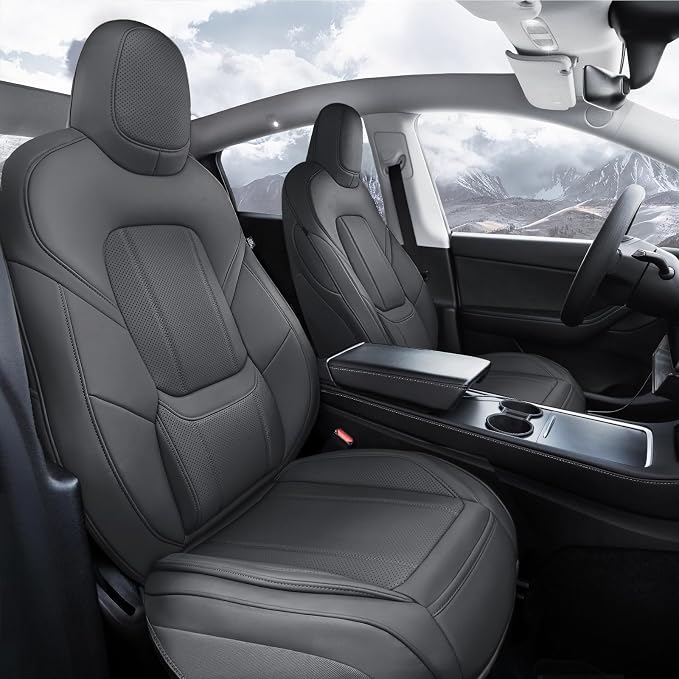 Coverland Custom SUV Car Seat Covers Front Seats for [2020-2025 Tesla Model Y] - Protector Car Seat Cover Water Resistant Leather Memory Form Back Support Seat Cushion [Front-Dark Gray]