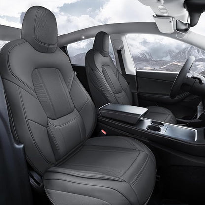 Coverland Custom SUV Car Seat Covers Front Seats for [2020-2025 Tesla Model Y] - Protector Car Seat Cover Water Resistant Leather Memory Form Back Support Seat Cushion [Front-Dark Gray]