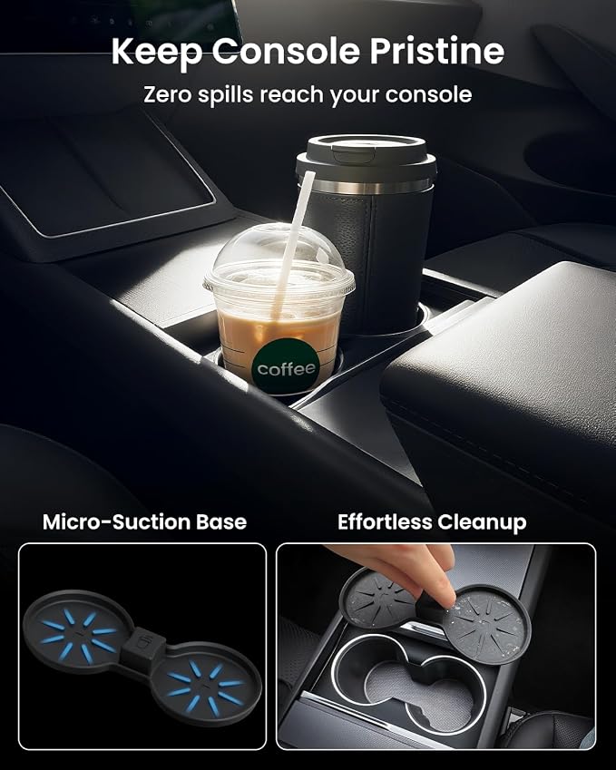 REEVAA Center Console Organizer for Tesla Model Y Juniper 2025-2026 (Premium & Performance), Model 3 Highland 2024-2026 All Trims [Dual-Tier Storage, Seamless Fit], Premium Silicone Liner, 4PCS, Black