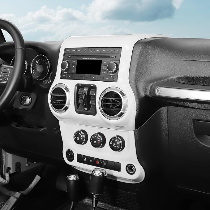 RT-TCZ for Jeep JK White Dash Accents Radio A/C Controls Cover Trim for Jeep Wrangler JK JKU 2011-2017 ABS Interior Accessories 2pcs
