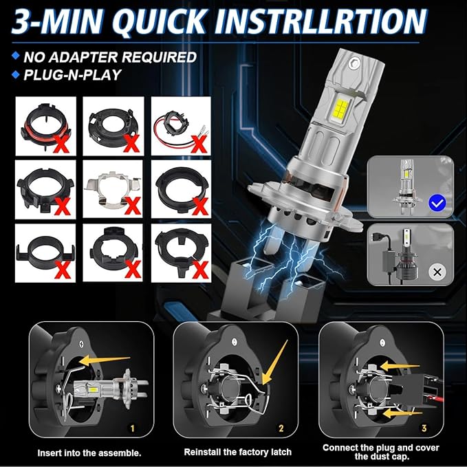 Fit For Honda GL1800 Goldwing 1800 ABS 2001-2016 Headlights High Low Beam Light bulbs, 1:1 Real Size, 6500K Cool White, 30000LM 800% Brightnes Bulbs,Plug n Play, pack of 2
