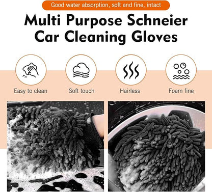 2 PCS Chenille Car Wash Mitt, 5.51" x 9" Premium Microfiber Ultra-Soft Scratch-Free Glove, Double-Sided High Absorbency Car Detailing Mitt, Universal for Most Cars (Black)