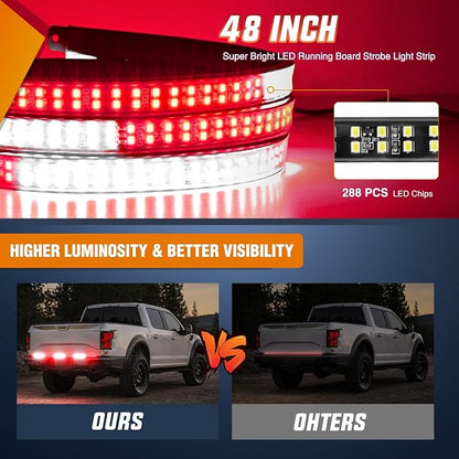 Nilight 48 Inch Truck Tailgate Strobe Light Strip Tail Emergency Bar Rear Window Warning Lamp Ultra-Bright Double Row 288 LED for Pickup Trailers Construction Vehicles Car SUV, Red White