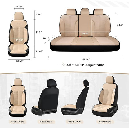 Coverado Seat Cover, Car Seat Cover Rear Seats, 3D Air Mesh Breathable Seat Protectors Sports Carbon Fiber Design Airbag Compatible Comfort Universal for Most Cars, Van,Trucks, SUV, Beige