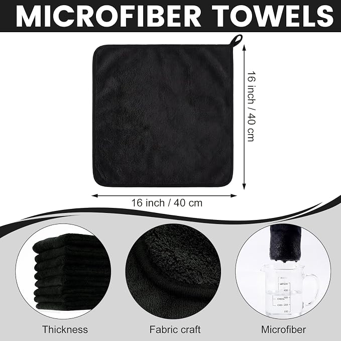 Tallew 60 Pcs Black Microfiber Towels: 16"x16" Microfiber Drying Towels Bulk Micro Fiber Car Cleaning Cloth for Cars Drying Washing Polishing Cleaning Household Supplies