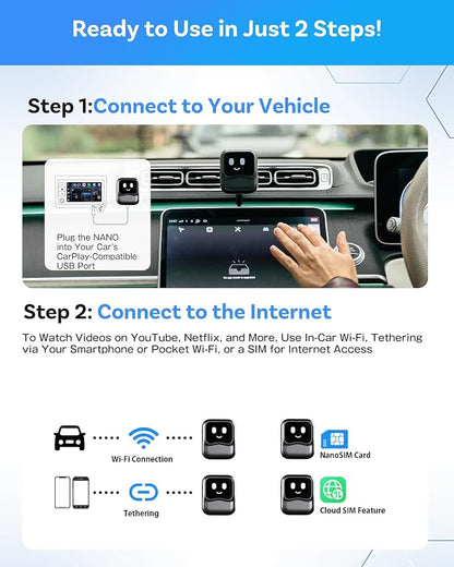 OTTOCAST Wireless CarPlay AI Box Nano, Android 13, 8GB RAM + 128GB Storage, AI Voice Assistant, SIM/Micro SD Support, Split-Screen, Android Auto Compatible