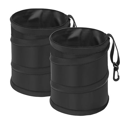 Ginsco 2Packs New Leakproof Car Trash Can, Mini Trash Can Pop-up Collapsible Hanging Car Trash Bin with Hook and Loop, Waterproof PEVA Liner Open-Top 1 Gallon Garbage Can for Cars Home Office