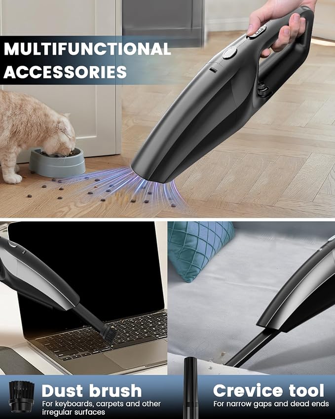 Handheld Vacuum Cordless, Car Vacuums Powerful with Rechargeable Battery, Portable Hand Held Vacuum Cordless with Washable HEPA Filter, Mini Vacuums Kit for Men and Women