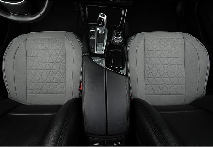 West Llama Linen Front Car Seat Cover Protector Anti-Slip Bottom Seat Cover Fits 95% of Vehicles,Wrapping Around The Bottom,Triangular Pattern(Gray-2Pcs)