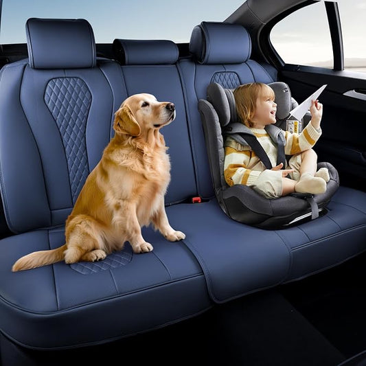 Coverado Car Seat Covers, Rear Car Protectors, Black Leather Seat Covers, 3-Piece Waterproof Automotive Seat Covers for Back Seats Universal Fit for SUVs & Cars, All-Weather Protection