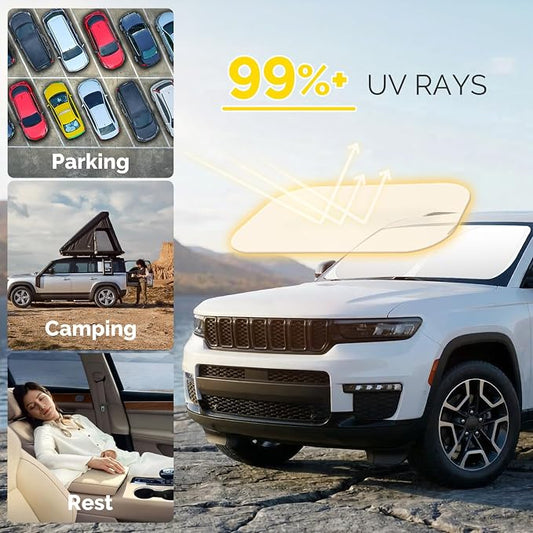 Car Windshield Sun Shade for 2014-2025 2026 Jeep Cherokee Sun Shade for Trailhawk Overland Limited Latitude Altitude Accessories Front Window Sunshade Sun Visor Windshield Cover UV Block
