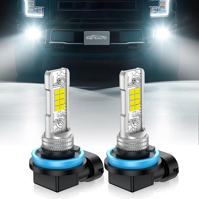 Marsauto H11/H8 LED Fog Light Bulb, 10000 Lumens 6000K White Super Bright & Compact H16/H8/H11 LED Bulb, 1:1 Mini Size Plug and Play Fog Lights, Side Marker & Parking Light Combos, Pack of 2