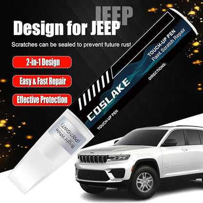 Car Touch Up Paint(Stone White(PW1/SW1)) for Jeep, Car Paint Scratch Repair Kit, Quick & Easy Solution to Repair, 2 in 1 Scratch Remover Pen with Color-Matched