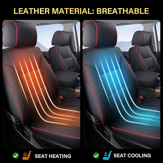Coverado Chevy Silverado Seat Covers, Faux Leather Seat Covers Fit for Chevy Silverado GMC Sierra 2007-2025 1500, 2015-2025 2500HD 3500HD Crew Double Extended Cab (Front, Red)