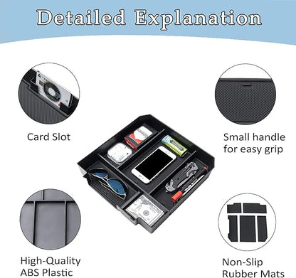 JDMCAR Center Console Organizer Compatible with 2022-2025 2026 Toyota Tundra Accessories and 2023-2026 toyota sequoia Armrest Secondary Storage Box ABS Material with Non-Slip Mats (Black Trim)