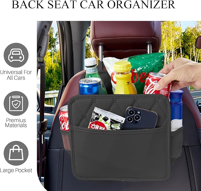 Car Seat Organizer, Back Seat Car Organizer, 2Pack Large Leather Waterproof Car Back Seat Organizer with Cup Holder Over the Car Seat&Headrest Organizer Hanging Car Seat Bags