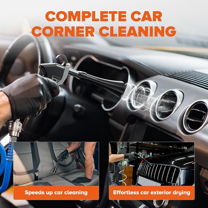 Tornado Car Cleaning Gun Interior Dryer Air Blow Gun, Automotive Tool Car Detailing Supplies High Pressure Air Gun, Car Detailing Cleaner Kit for Car Quickly Blasts Dirt and Dust Works with Air Silver