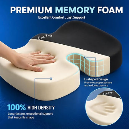 2 Pack Seat Cushion for Office Chairs - Memory Foam Cushions Non-Slip for Car Airplane Travel Driving - Butt Pillow Support for Sciatica and Tailbone Pain Relief, Long Time Sitting