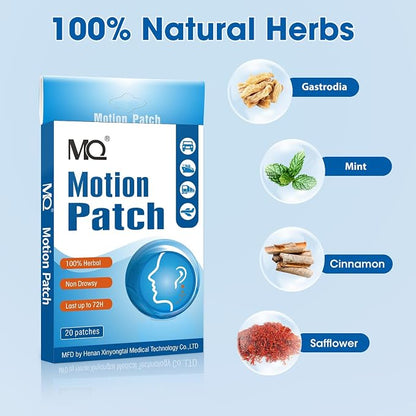 MQ Motion Sickness Patch,20 Count,Non Drowsy Sea Sickness Patches Behind Ear for Cruise Ship Travel, Waterproof Car Sick Patches Fast Acting & Long Last 72H
