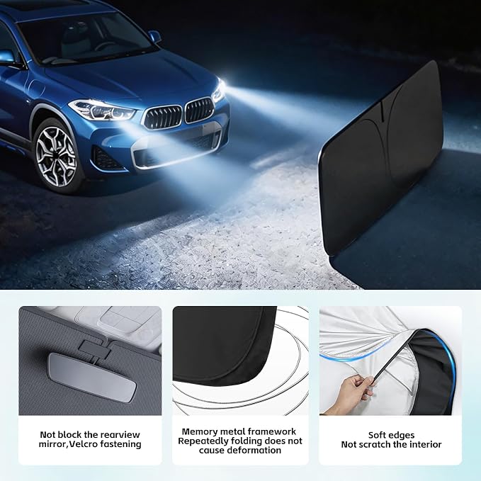 Windshield Sun Shade for BMW X2 2018-2026 Sunshade 300T Windshield Cover Shield Protector Blocks UV Rays Custom Fit X2 Front Window Shades Windshield Accessories Keep Cool Foldable