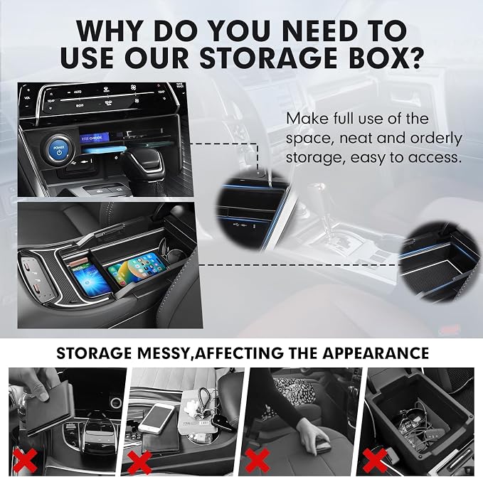 Autorder 2PCS Center Console Organizer for 2021-2024 Toyota Venza Accessories Armrest Storage Box Secondary Insert Tray Center Console Armrest Tray with Nonslip Mats