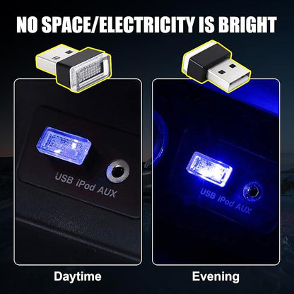 Ziciner 4 PCS USB LED Car Interior Atmosphere Lamp, Portable Mini LED Night Light, Plug-in USB Interface Trunk Ambient Lighting Kit, Universal Interior Accessories for Most Vehicles (Blue, Ice Blue)