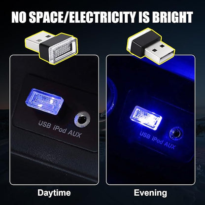 Ziciner 4 PCS USB LED Car Interior Atmosphere Lamp, Portable Mini LED Night Light, Plug-in USB Interface Trunk Ambient Lighting Kit, Universal Car Interior Accessories (Blue)
