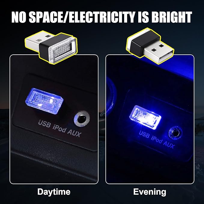 Ziciner 7 PCS USB LED Car Interior Atmosphere Lamp, Portable Mini LED Night Light, Plug-in USB Interface Trunk Ambient Lighting Kit, Universal Interior Accessories for Most Vehicles (MultiColour)