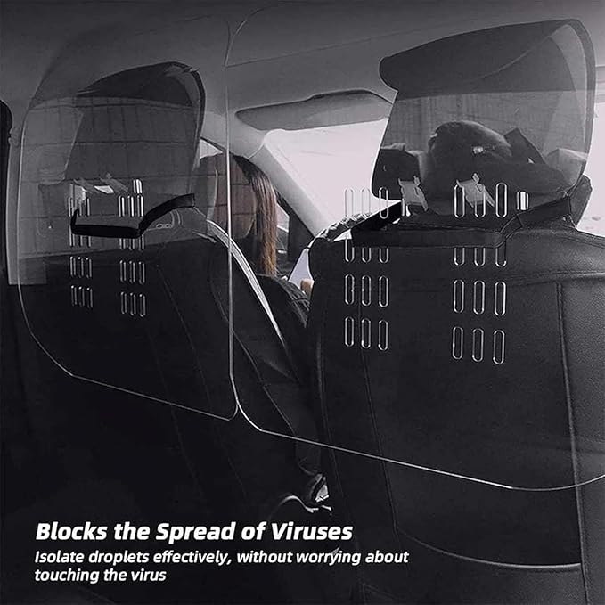 Car Taxi Partition Sneeze Guard, Transparent Plexiglass Barrier with Hook and Loop Strap Acrylic Partition Isolation Protective Shield