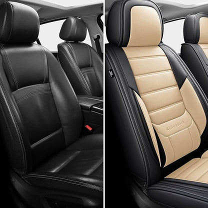 MINGBRON Seat Covers, Car Seat Covers Front Seats, Car Seat Cover, Car Seat Protector Waterproof, Car Seat Cushion Nappa Leather, Beige Seat Covers Carseat Cover Universal Fit for Most Cars