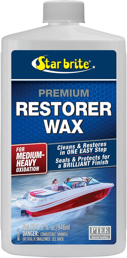 STAR BRITE Premium Restorer Wax – for Medium to Heavy Oxidation – Cleans and Restores in One Easy Step – Helps Provide a Durable Protective Coating with UV Inhibitors for a Brilliant Finish