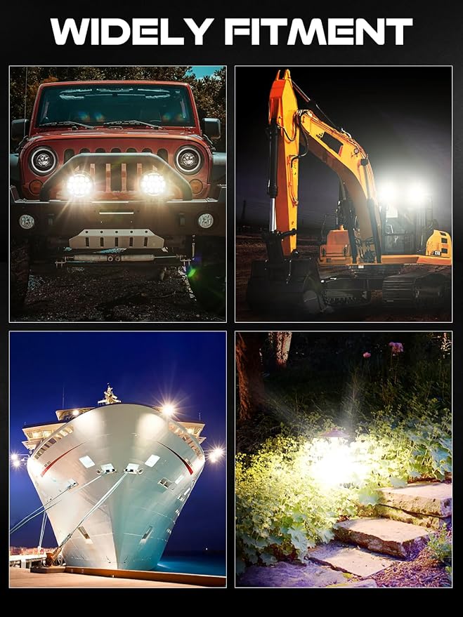 AUDEXEN LED Work Lights, 7 Inch 105W Round Spot LED Pods Light Bar High/Low Beam DRL with Adjustable Mounting Bracket Compatible with Jeep Off Road 4WD Truck SUV UTV ATV Driving Lamp, 2 PCS