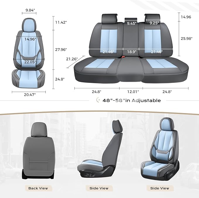Coverado Seat Covers, Car Seat Covers Full Set, Leather Seat Covers for Cars, Car Seat Protector, Gray Car Seat Covers Front Seats and Back Seats Universal Fit for Most Cars Lightblue
