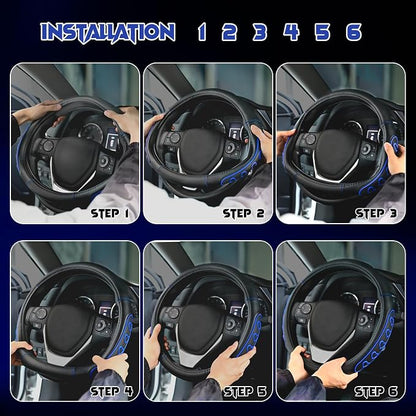 Ventilated Heart-Shaped Steering Wheel Cover with Anti-Slip Leather Grip. Compatible with Ford, Toyota, Honda, Nissan, and Chevrolet Vehicles for 14.5-15.2 inch Round Steering Wheels.