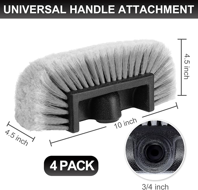 Vesici 4 Pcs Car Wash Brush Head with Soft Detailing Bristle Flow Thru Car Cleaning Brush Exterior Cars Wash Equipment for Auto Truck RV Boat Camper Washing, 10 Inch (Grey)
