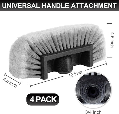 Vesici 4 Pcs Car Wash Brush Head with Soft Detailing Bristle Flow Thru Car Cleaning Brush Exterior Cars Wash Equipment for Auto Truck RV Boat Camper Washing, 10 Inch (Grey)