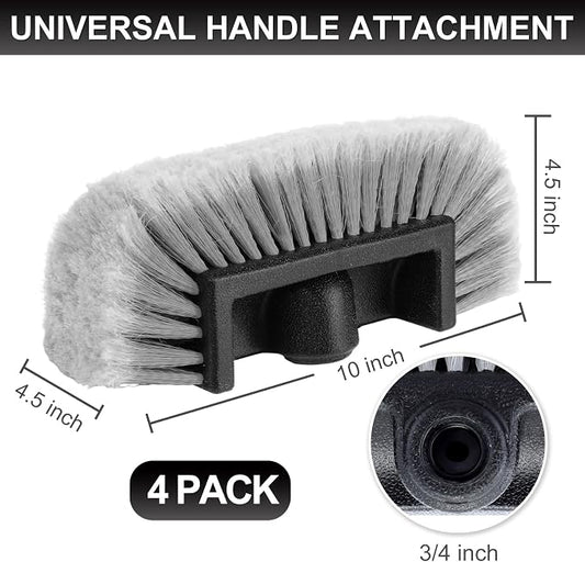 Vesici 4 Pcs Car Wash Brush Head with Soft Detailing Bristle Flow Thru Car Cleaning Brush Exterior Cars Wash Equipment for Auto Truck RV Boat Camper Washing, 10 Inch (Grey)