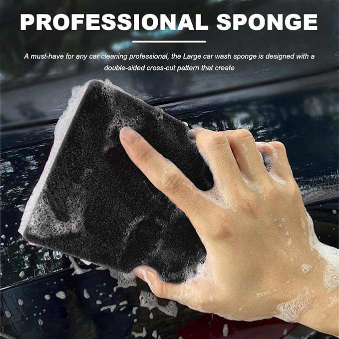 Car Wash Sponge, Large Scratch-Free Cross Cut Sponge for Soap and Rinseless Washing, Durable Ultra Soft Foam Grid Extra Absorbent Car Cleaning Sponge Pad, Car Accessories (Black)