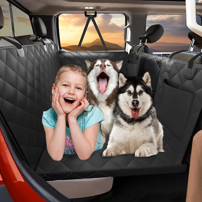 Back Seat Extender for Dogs Truck-Large Space, Hard Bottom Dog Pet Seat Cover Back Seat, Waterproof Dog Hammock for Crew Cab Trucks F150, RAM1500, Sierra, Tundra, Silverado, Black