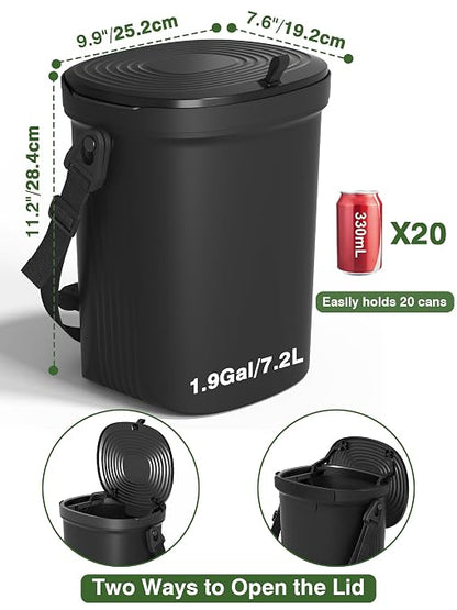 Garoopion Leakproof Car Trash Can, 1.9 Gallon Soft Silicone Hanging Garbage Can with Lid, Easy to Clean Vehicle Trash Bin, Suitable for Sedans, SUVs, MPVs & Trucks